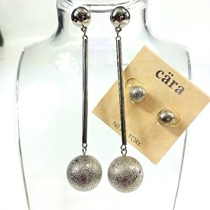 Cara Silver 4" Dangle Textured Ball Post Earrings